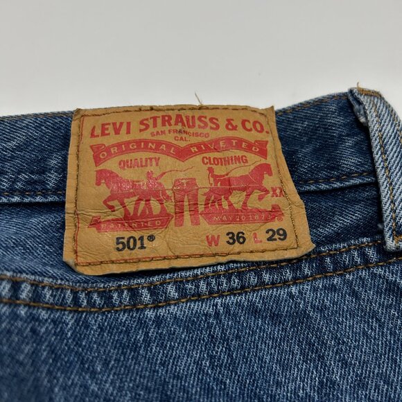 Levis 501 Jeans Mens 36x29 Blue Straight Button Fly 100% Cotton Denim Casual - Picture 8 of 11